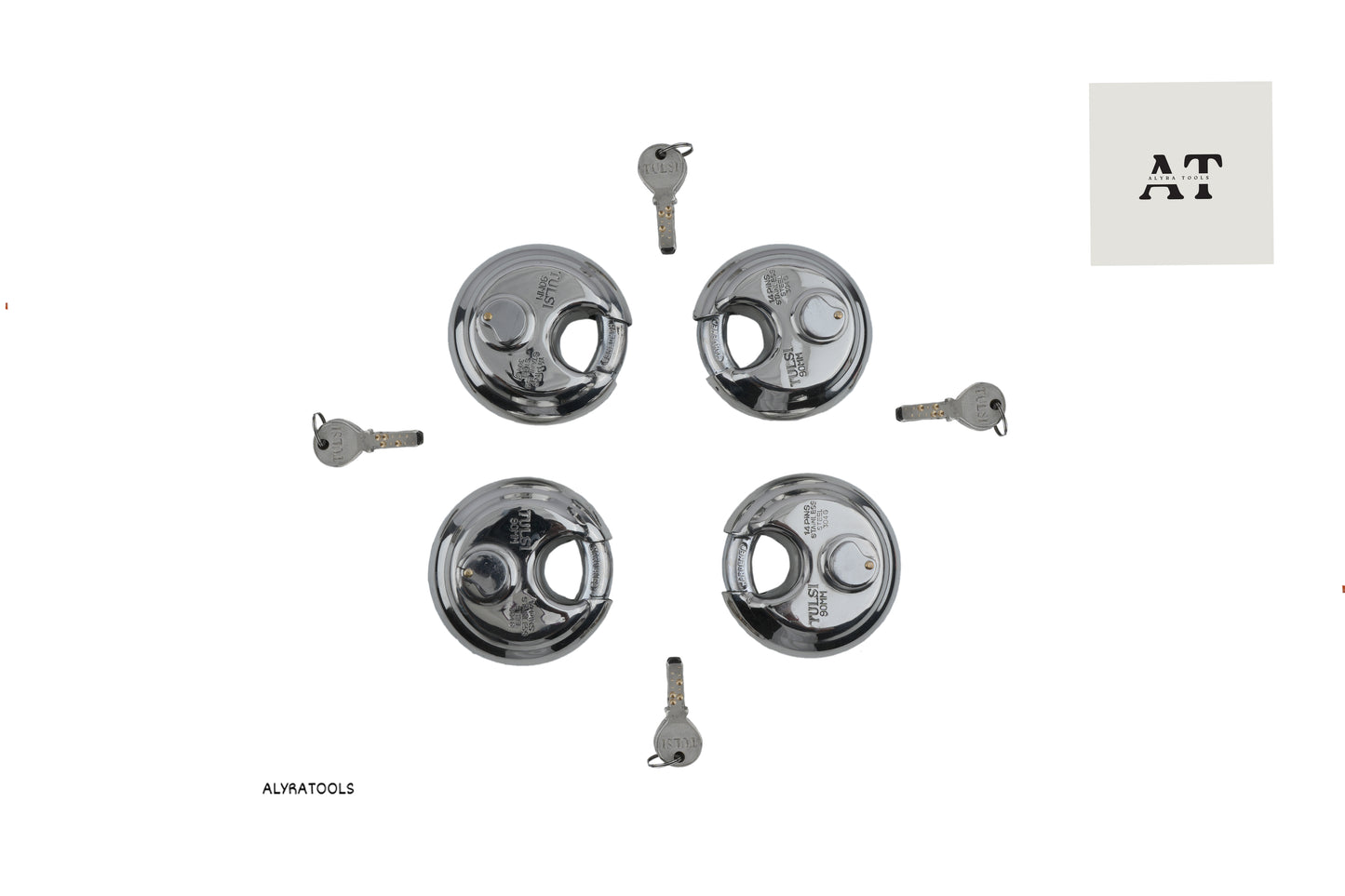 Tulsi 90mm Stainless Steel Disc Lock | Heavy-Duty Security Lock {PACK OF 4}